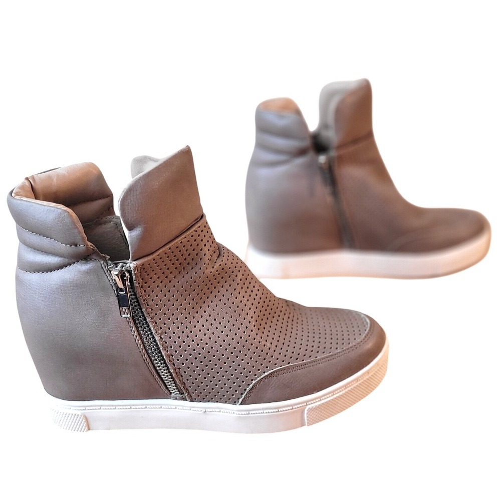 Steve Madden Linqsp Taupe Hidden Wedge Sneakers sz 8 Perforated Fashion High Top - Picture 15 of 16